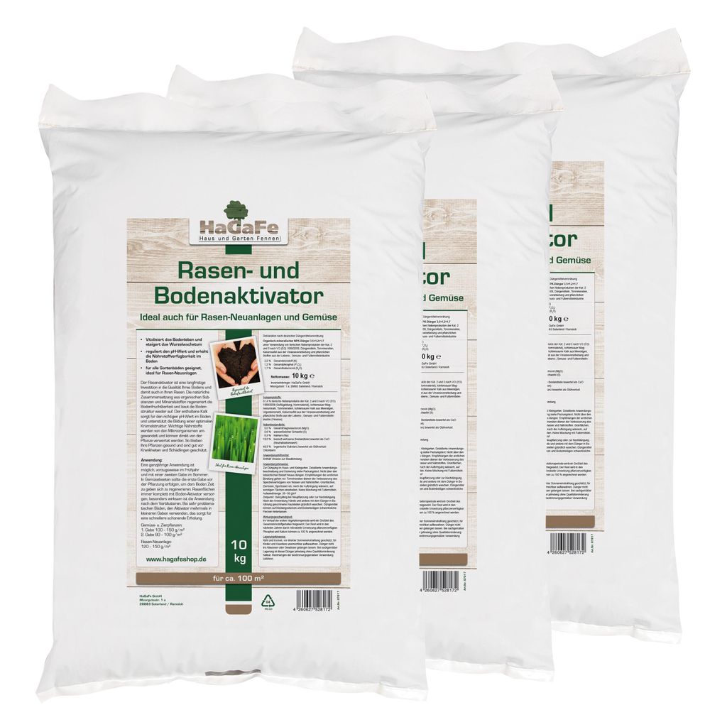 HaGaFe Rasenaktivator & Bodenaktivator m. Tonmineralien Algenkalk Urgesteinsmehl (30 kg (3x 10 kg))