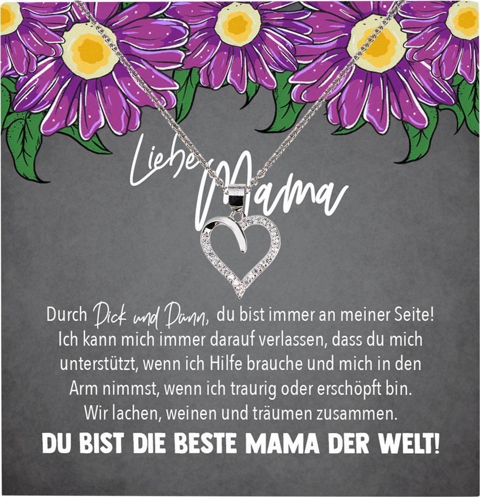 22Feels Echt Silber Halskette - Liebe Mama Geschenk Geburtstag Muttertag Weihnachten Mutter Schmuck Set für Frauen - Herz Anhänger, Karte