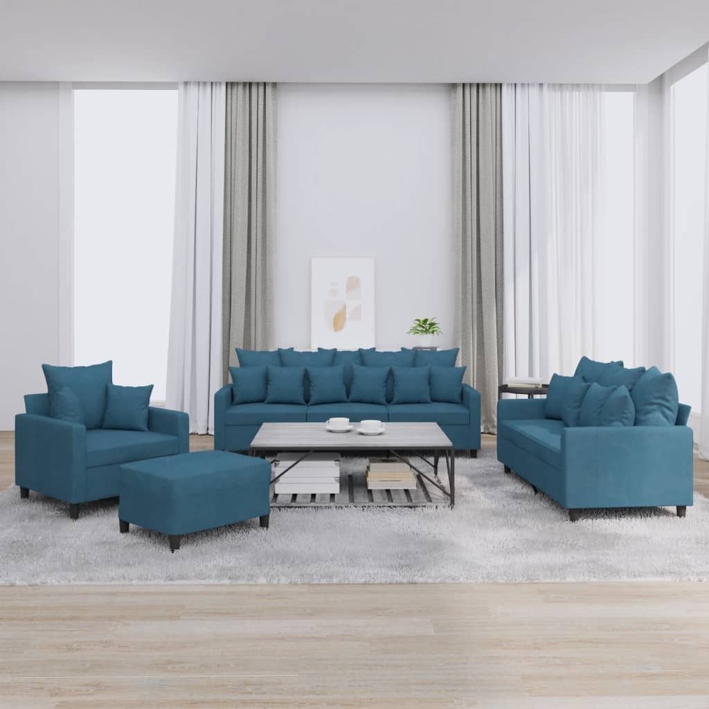 Maison Exclusive - 4-tlg. Sofagarnitur mit Kissen Blau Samt
