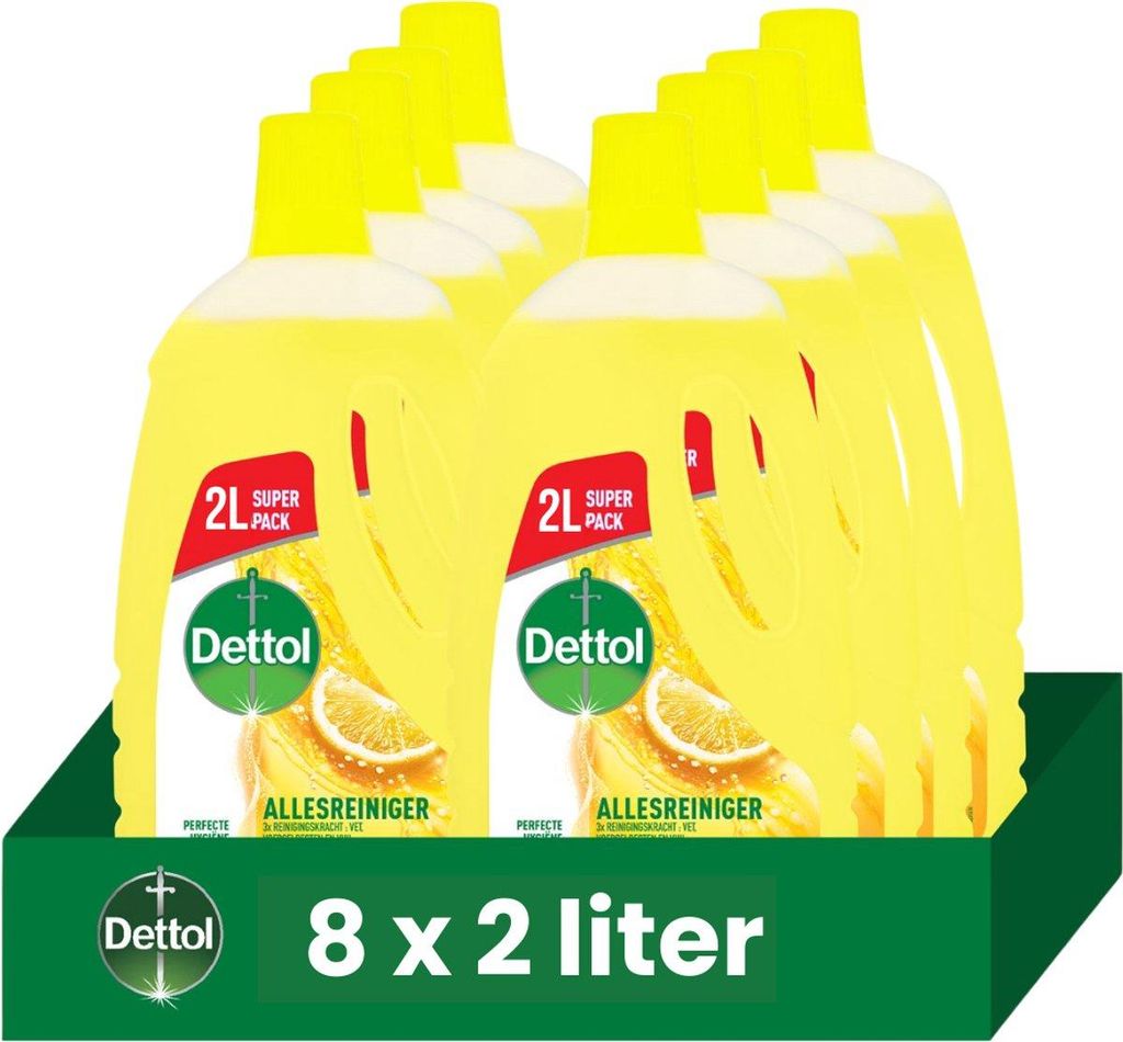 Dettol Allzweckreiniger – Spritzige Zitrone – Perfekte Hygiene – 2 l – Vorteilspackung – 8 Stück