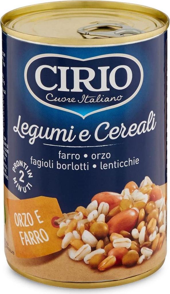 6x Cirio Legumi e Cereali Hülsenfrüchte und Getreide,Dinkel, Gerste, Borlottibohnen und Linsen 410g Dose ideal für Suppen