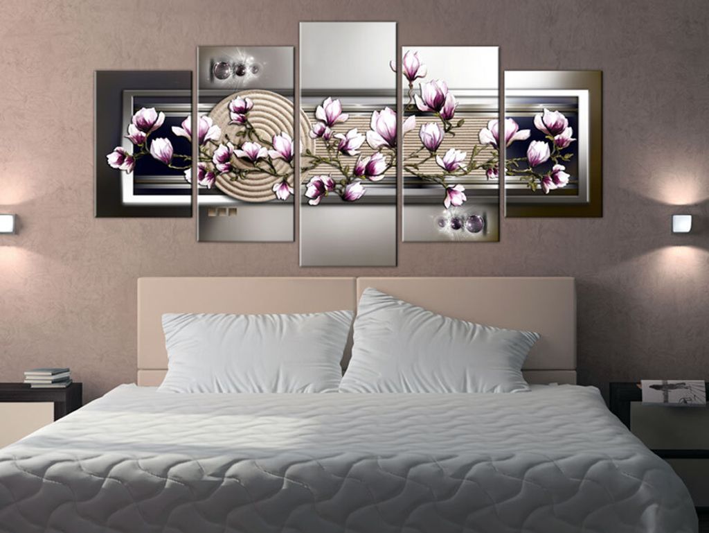 Akustikbild Magnolien Blumen 200x100 cm Bilder Akustikschaum Hochleistungsschallabsorber Schallschutz Leinwand 5 tlg Wandbild Raumakustik Schalldä...