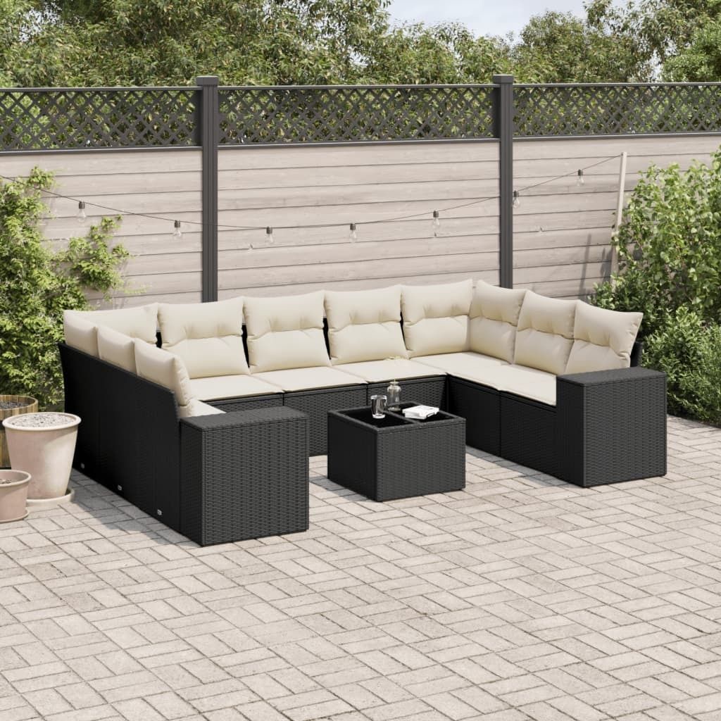 Maison Exclusive - 10-tlg. Garten-Sofagarnitur mit Kissen Schwarz Poly Rattan