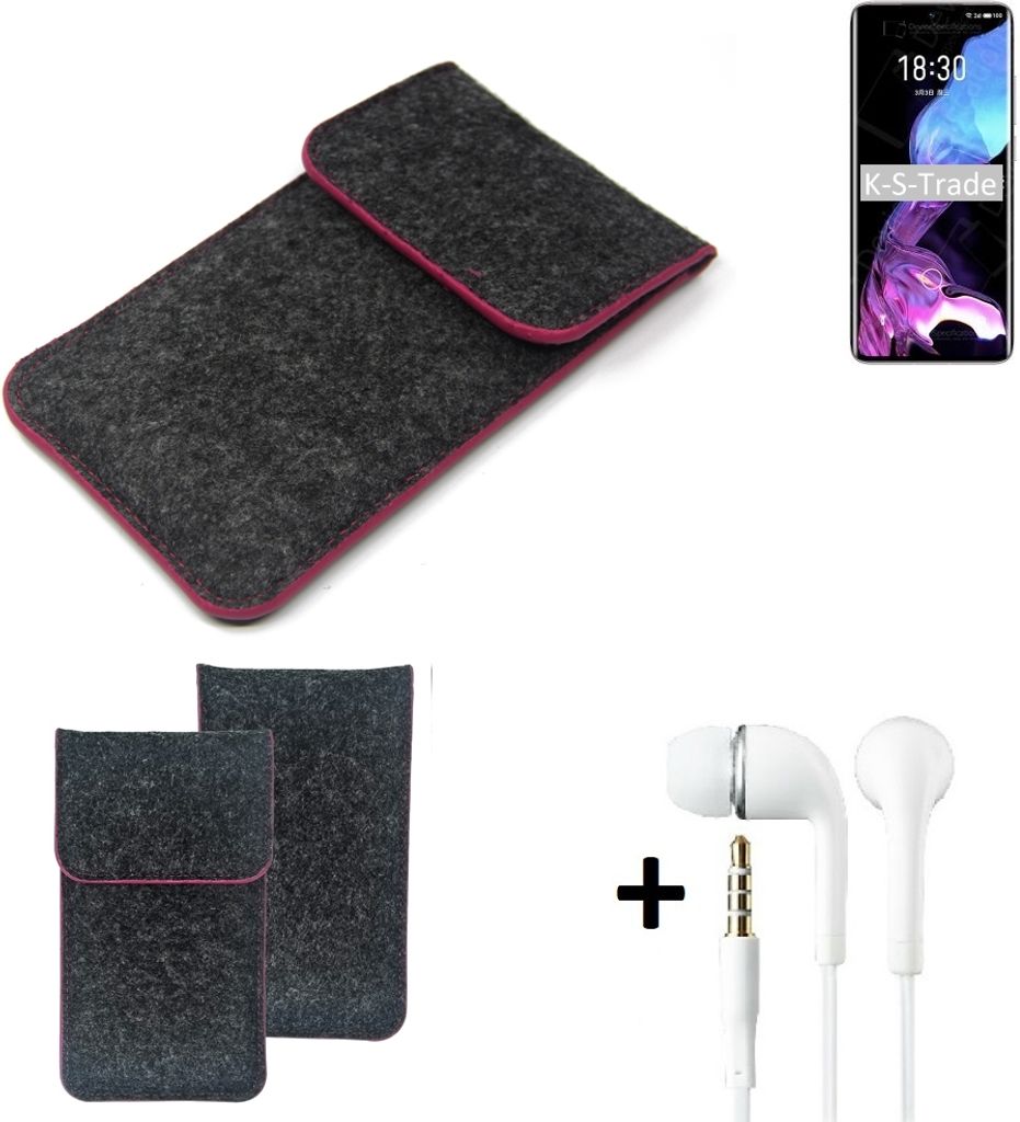 K-S-Trade Handy Hülle Schutz Hülle kompatibel mit Meizu 18 Schutzhülle Handyhülle Filztasche Pouch Tasche Case Sleeve Filzhülle dunkelgrau rosa