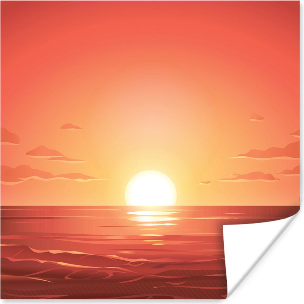 MuchoWow Poster Meer - Sonne - Orange 30x30 cm - Wandposter - Printing