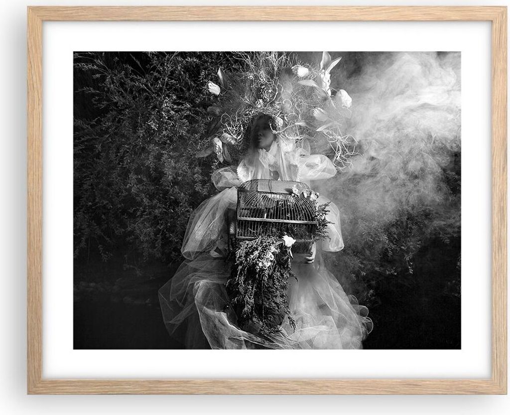Gerahmtes Poster - Rahmen in heller Eiche - Retro Vintage Frau - 50x40 cm - Wand Bild - Wanddeko - Wandbilder - Kunstposter - Wandposter - Bilderra...