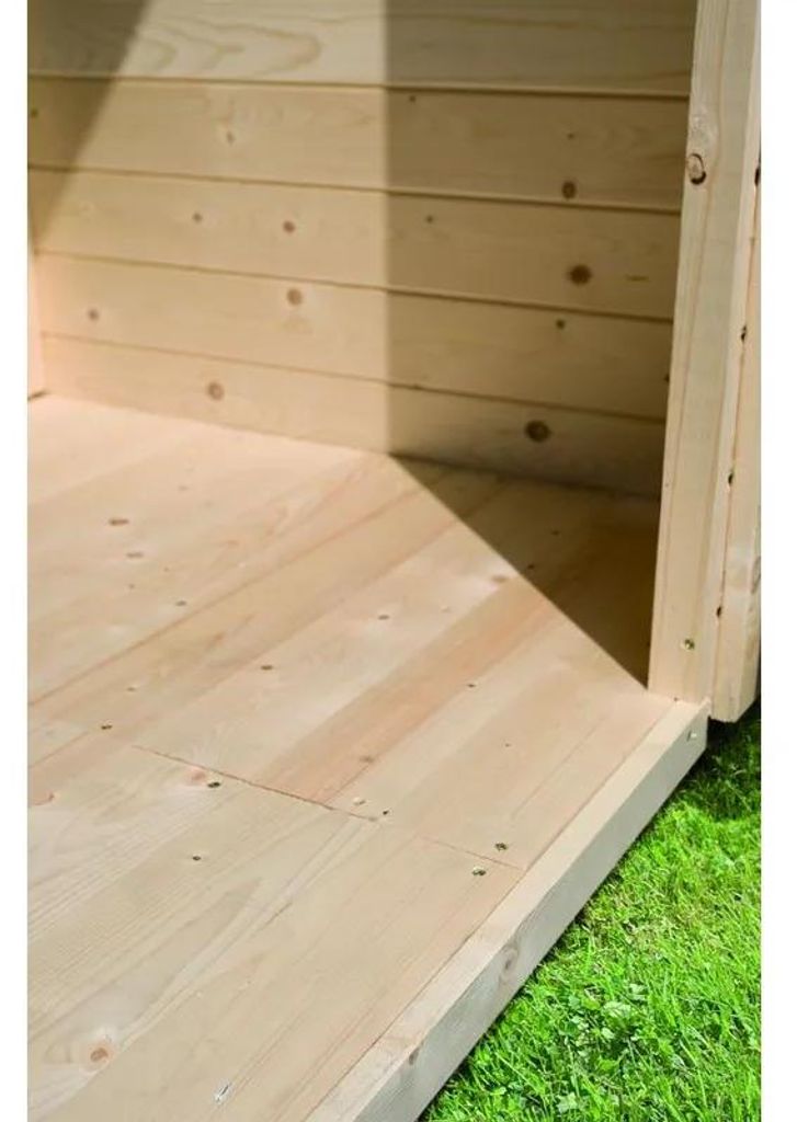 KARIBU Naturbelassen 16 mm Fußboden für Gartenhaus Carlton 3 und Stockach 3, Gartenhausboden aus Fichte, kesseldruckimprägnierte Unterkonstrukti...