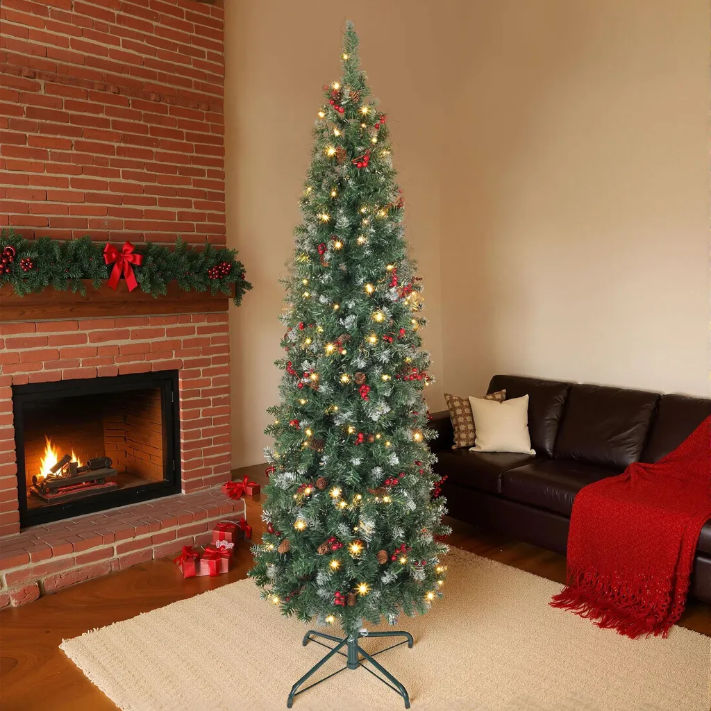 Sapin de Noël 2m sans perte d'aiguilles avec LED et décorations