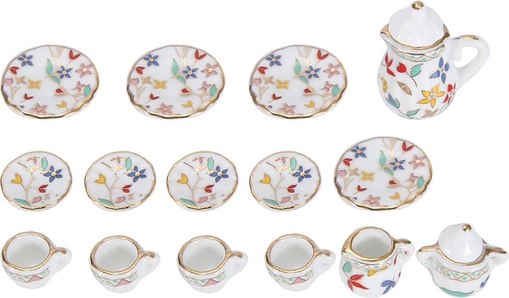 1:12 Dollhouse Kitchen Miniatur 15pcs Porzellan Blume Tee Tasse Set Dekor Kollektion (#3)