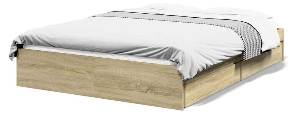 Bett 120x200 cm mit Schubladen aus Holz, Stauraum, Doppelbett, Einzelbetten, Bettkasten, Jugendbett, Holzbett ohne Kopfteil, Bettrahmen für das Sc...