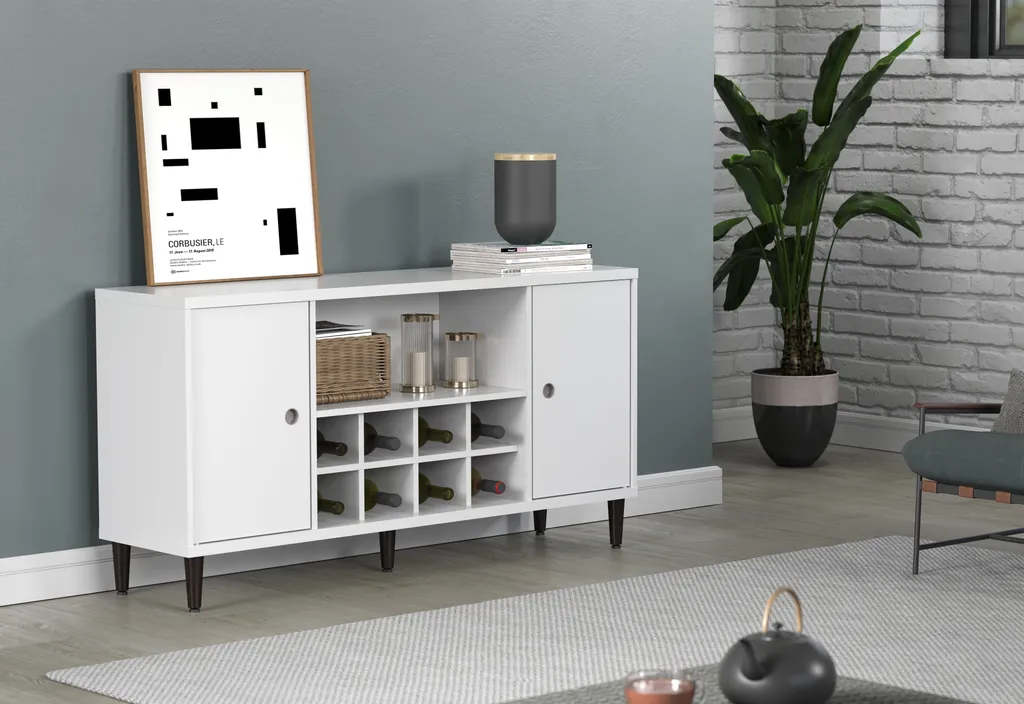 Buffet Evolution 2 portes avec range-bouteilles blanc et noir moderne - 21