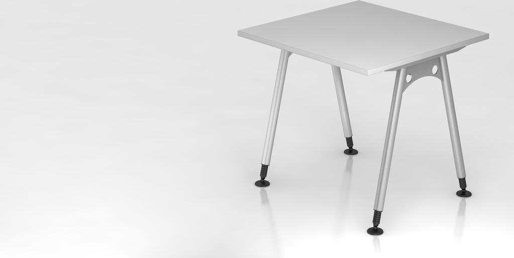 Schreibtisch Keijo | Grau | BxT 80x80cm | Höhe 68-76cm | stufenlos höhenverstellbar | A-förmiges Rundrohrgestell Silber | Rechteckform