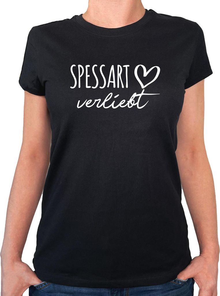 Huuraa Damen T-Shirt Spessart verliebt S Black Bio Baumwolle Fairtrade Damenshirt Geschenkidee