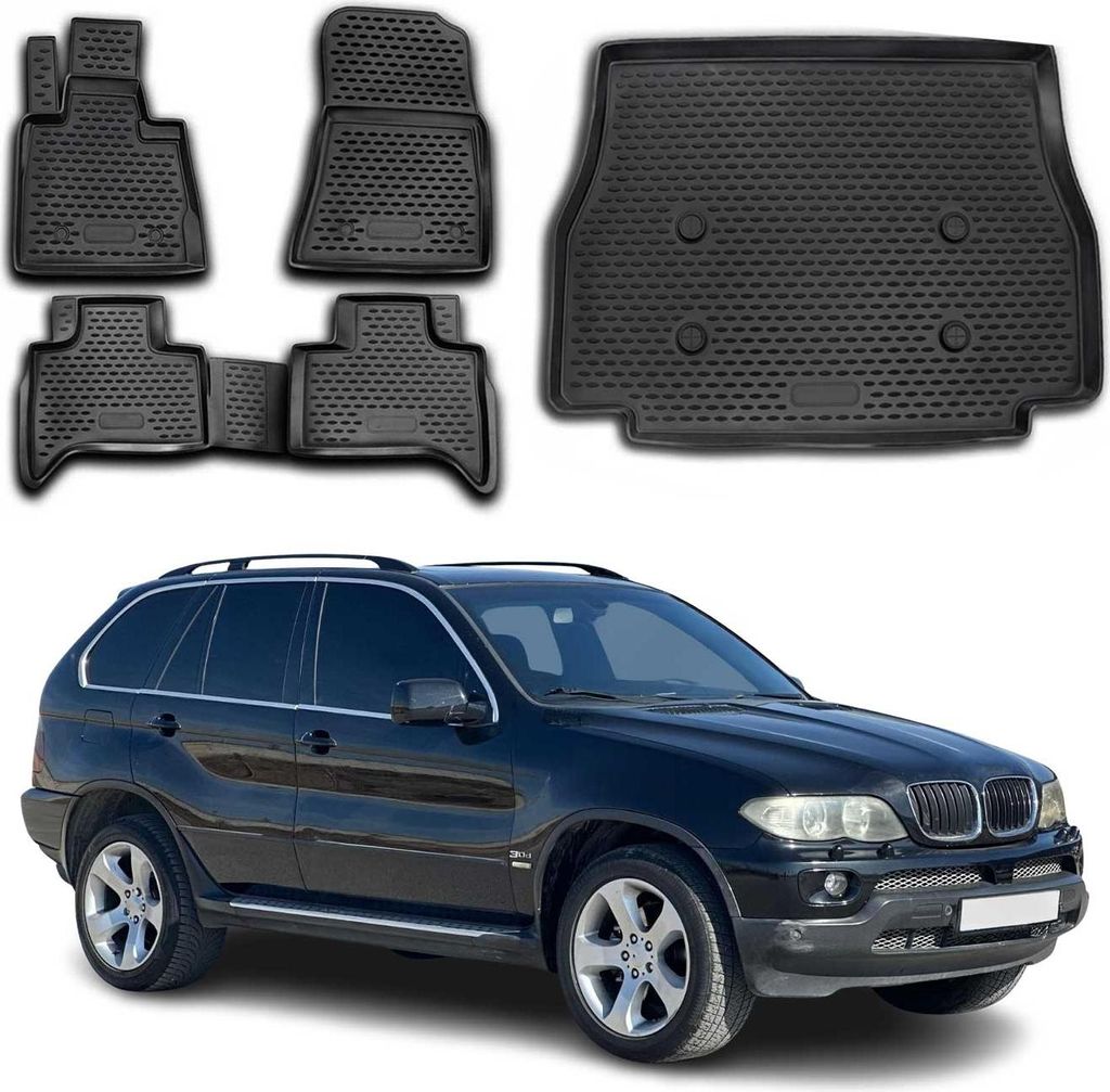Fußmatten & Kofferraumwanne Set für BMW X5 E53 1999-2006 Gummi TPE Schwarz 5x