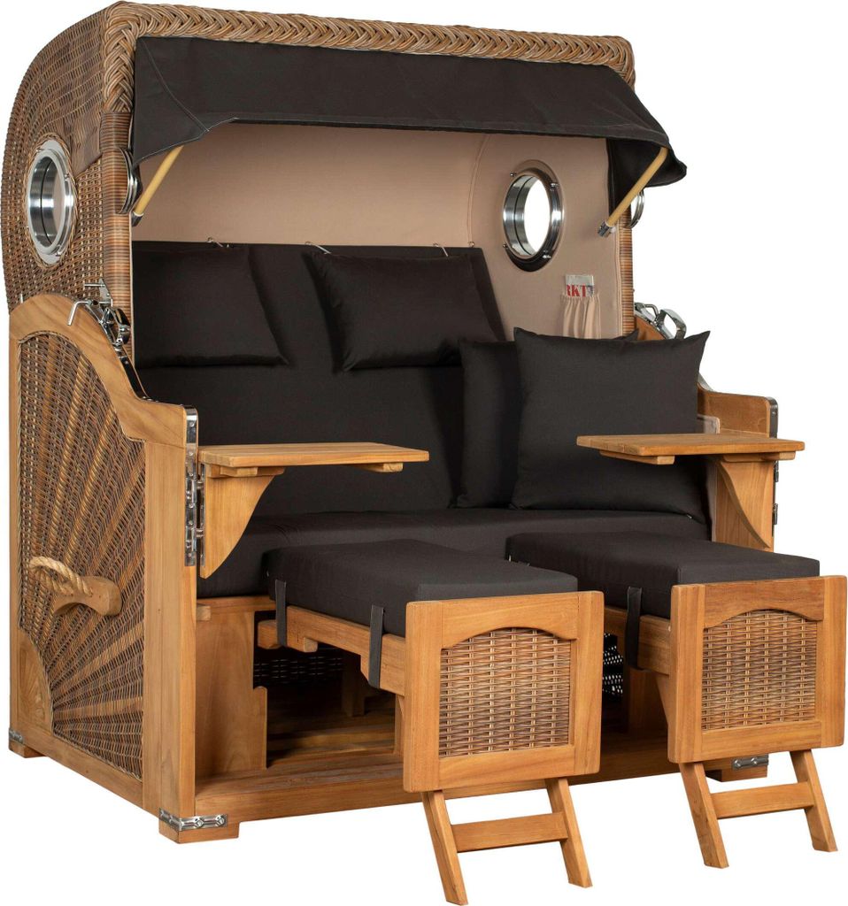 Strandkorb Düne Grande Bullauge Teak PE Banana Volllieger 2,5-Sitzer