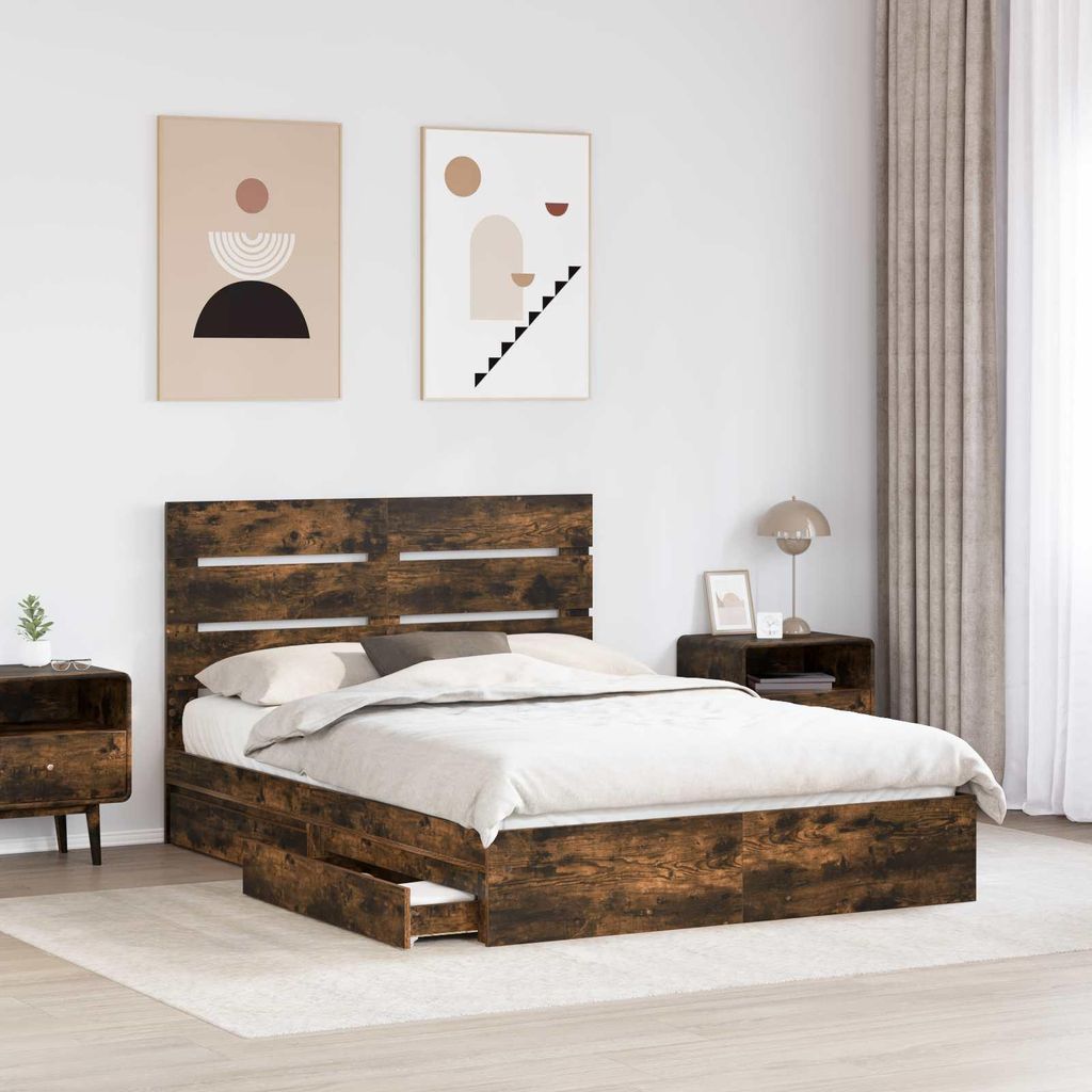 “2026 Modern“ Aufbewahrungsbett Geräucherte Eiche 160 x 200cm Holzwerkstoff - Designermöbel 628189 - Klassische BettenJugendbett Tagesbett