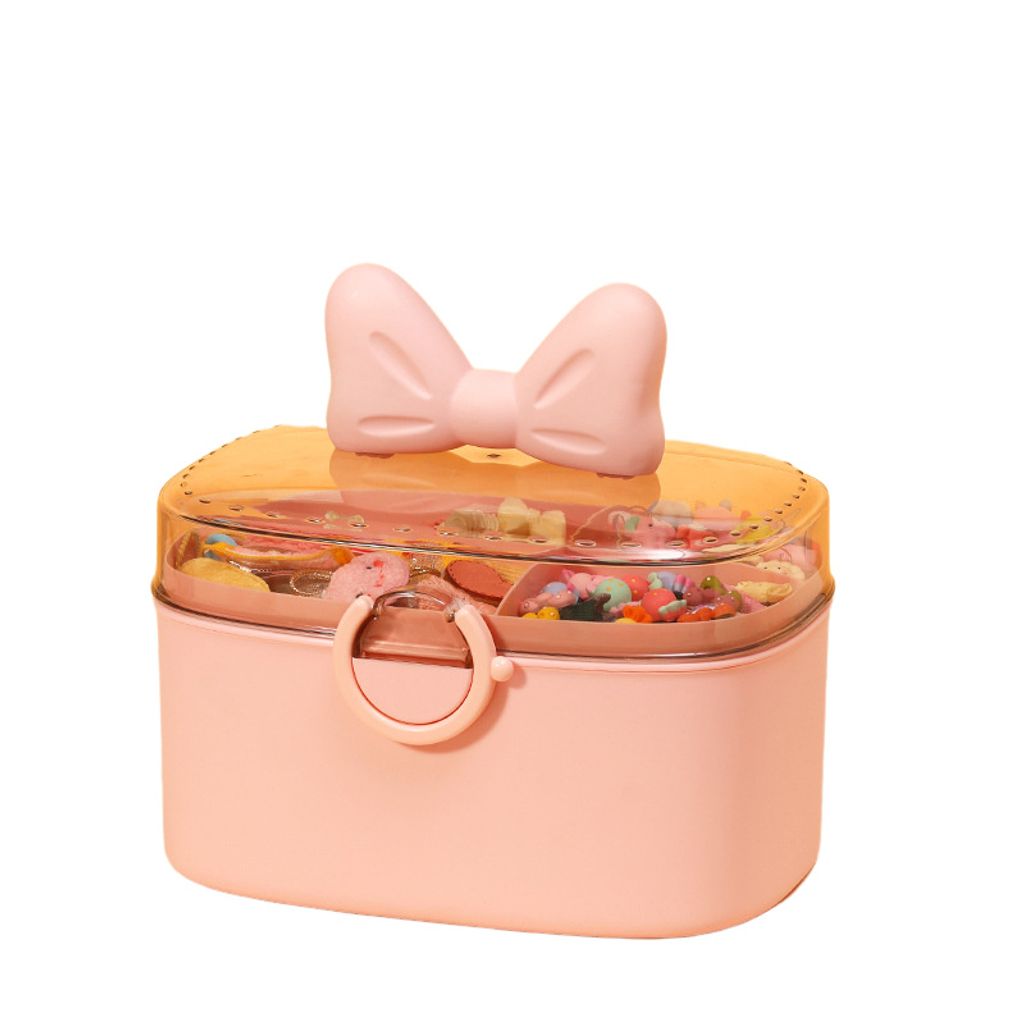 Schmucketui Aufbewahrungsbox für Haarschmuck für Kinder mit Schleife(Rosa)