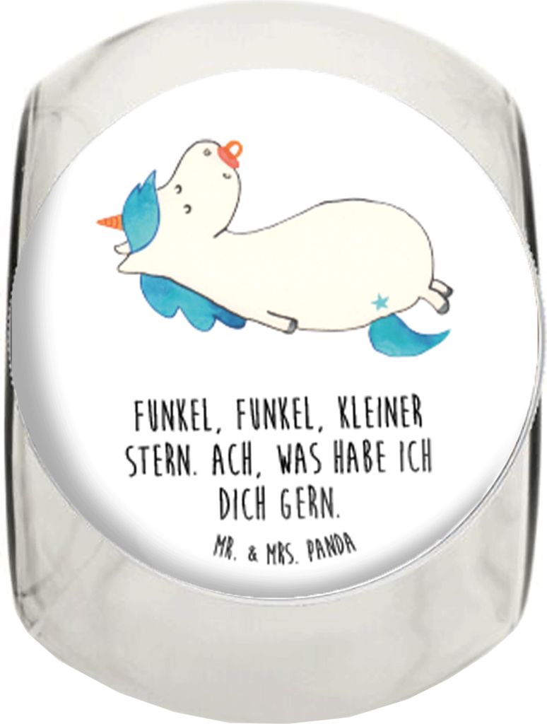 Mr. & Mrs. Panda keksdose glas Einhorn Schnuller L 870ml - Weiß - Geschenk, Dekoglas, Vorratsglas, Kaffeedose, Geburt, Unicorn, Einhörner, schrau...