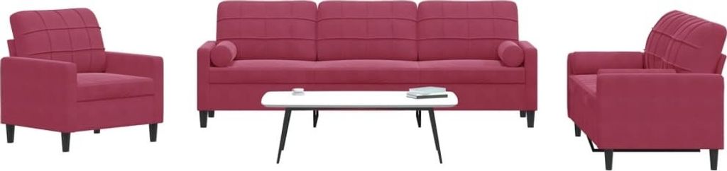 Maison Exclusive - 3-tlg. Sofagarnitur mit Kissen und Nackenrollen Weinrot Samt