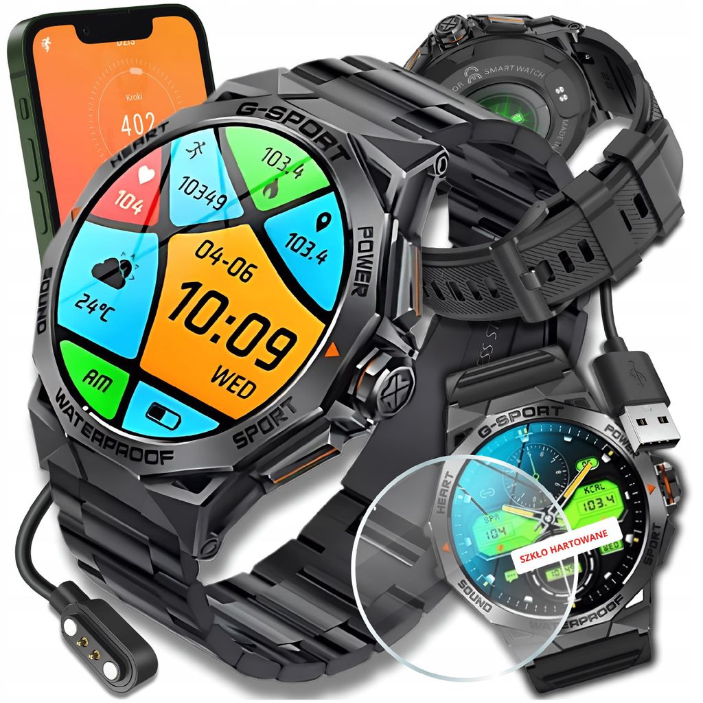 Smartwatch męski zegarek rozmowy PL menu tętno puls sen Zdjęcie produktu 