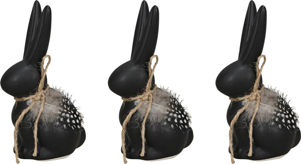 3tlg. Dekohase FEATHER schwarz H13cm Osterhasemit Feder Produktbild 