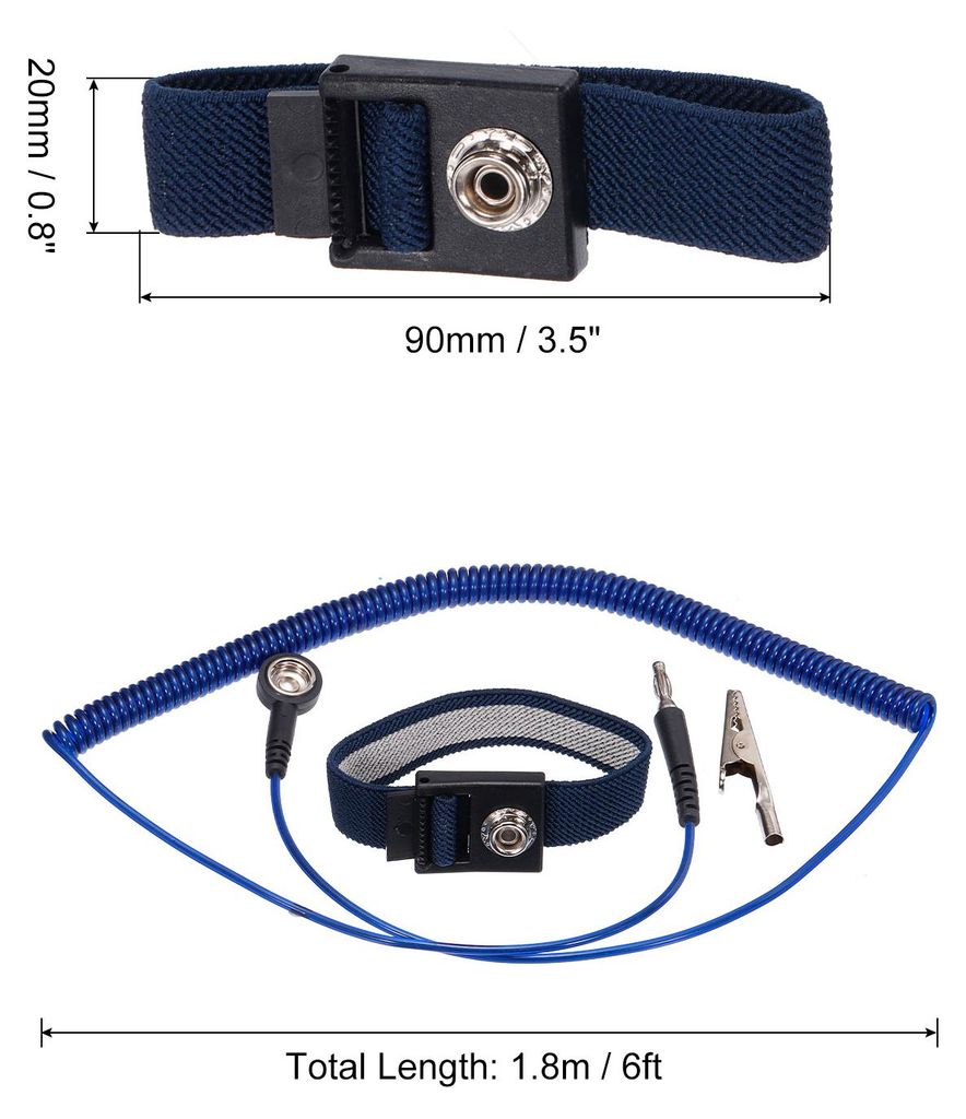 ESD Antistatisch Handgelenk Riemen 6ft PolyurethanEinstellbar Antistatik Armband Set Verkabelt fš¹r Computer Elektronik Reparatur Blau