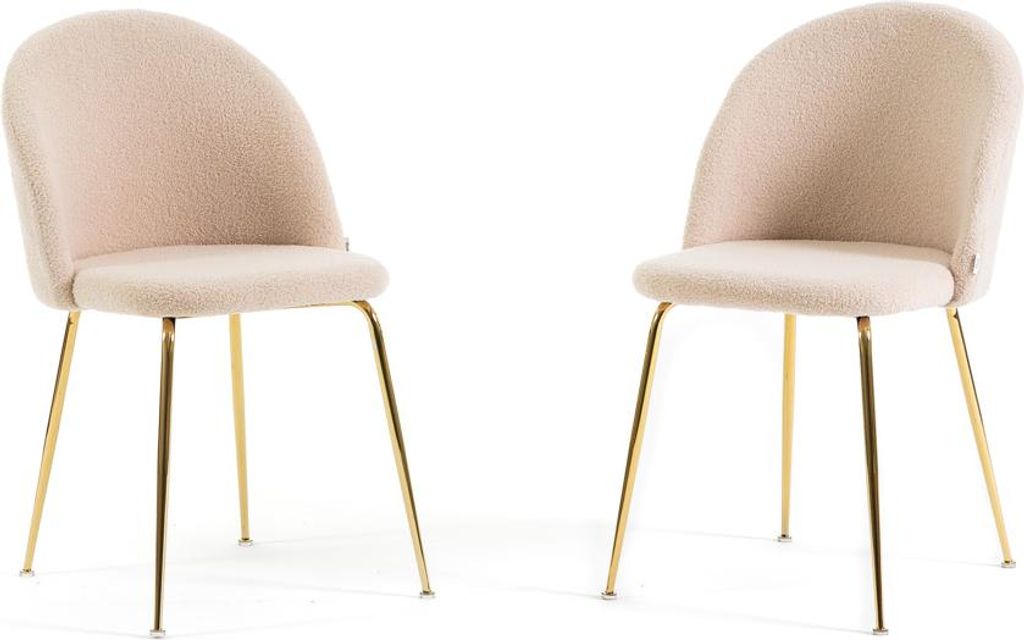 Set 2 Esszimmerstühle aus Teddy-Stoff, gepolstert mit Metallbeinen, moderne Stühle für Küche, Esszimmer, Bar und Restaurants SARA - Creme / Gold