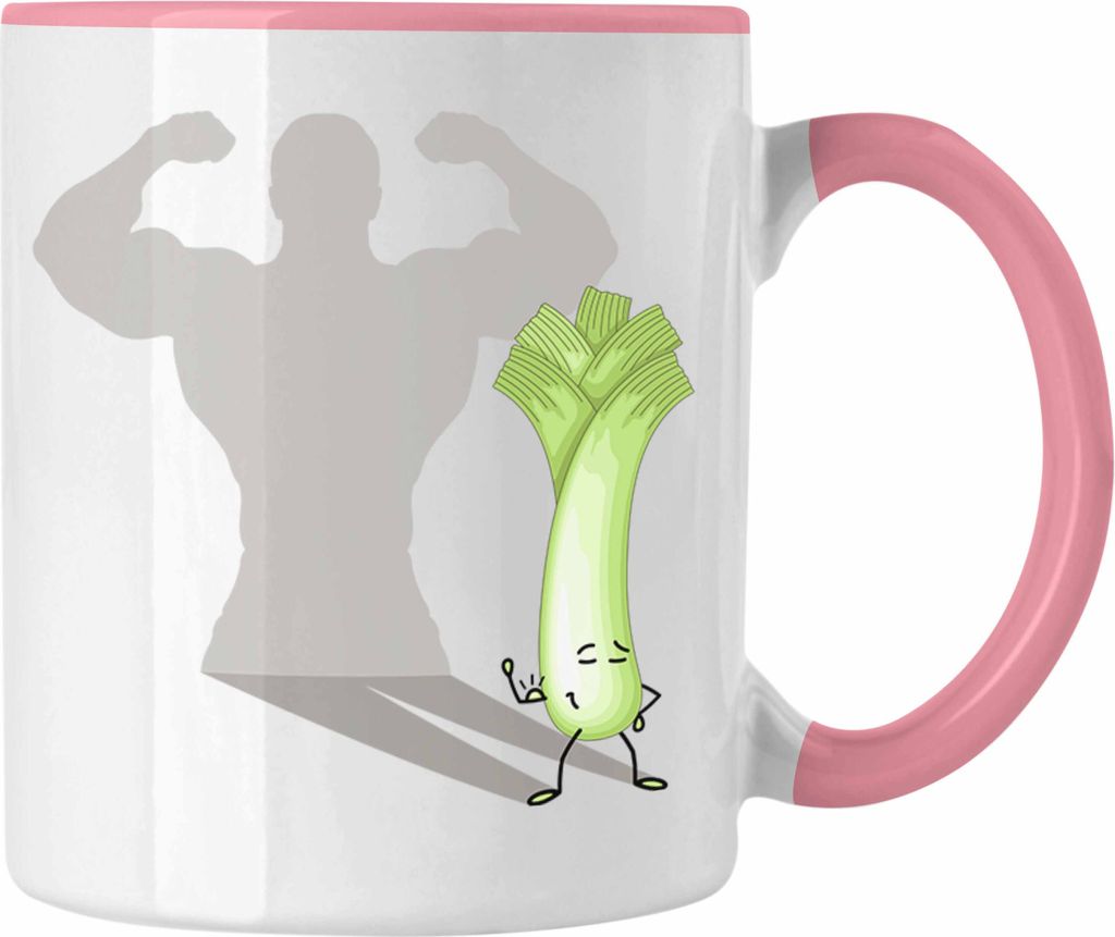 Trendation - Gym Tasse Fitness Geschenk Lauch Schatten Muskeln (Rosa)