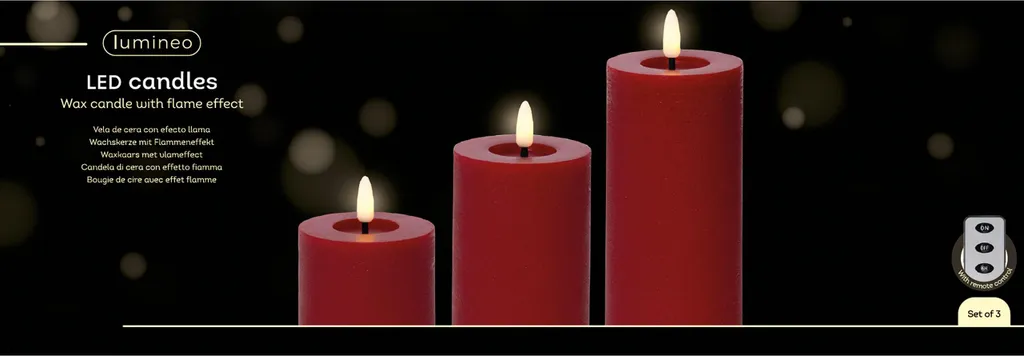 Tris Candele LED 11-19cm Cera Rossa Timer | Arredo Casa Elegante