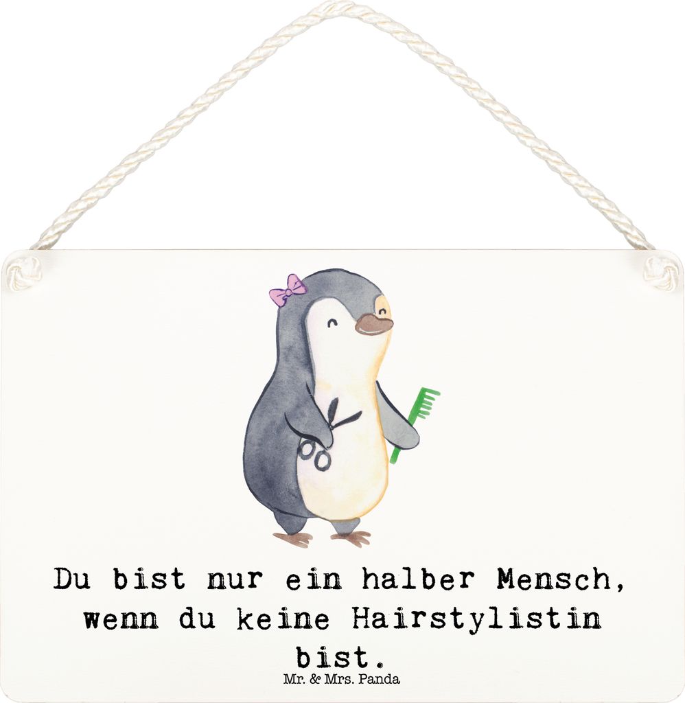 Mr. & Mrs. Panda holzbild Hairstylistin Herz DIN A6 - Weiß - Geschenk, Türschild, Beruf, Witzig, Friseursalon, Spruch, Schild, wandtafel, kleine ...
