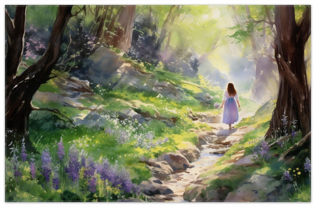 Wallario Premium Teppich, Größe 90 x 140 cm, Wanderung im Morgenlicht