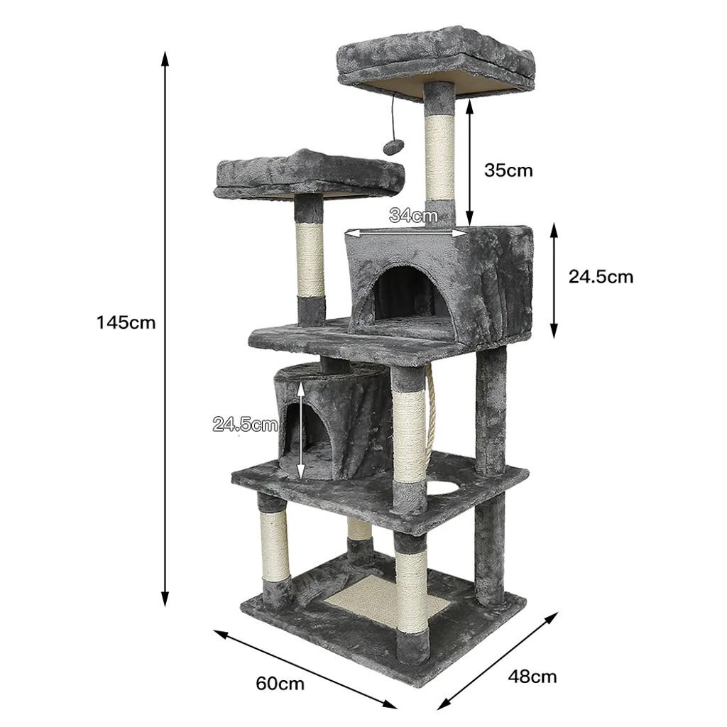 Arbre à chat stable 145 cm gris, design multi-niveaux avec hamac - 2