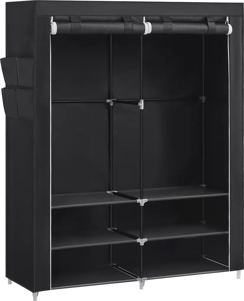 SONGMICS Armadio in Tessuto Nero con 2 Barre e 4 Tasche Laterali