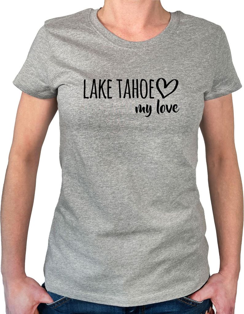 Huuraa Damen T-Shirt Lake Tahoe my love XXL Sport Grey Bio Baumwolle Fairtrade Damenshirt Geschenkidee