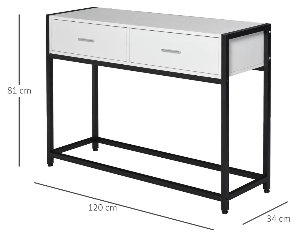 Table console gain de place structure métallique noire et blanche - Slim