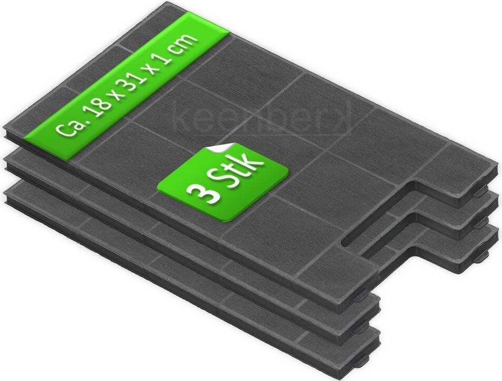 Super Sparset 3 Stk. Aktivfilter für Amica KF 17149 Dunstabzugshaubenzubehör Kohlefilter für KH 17178, 17179 E, schwarz