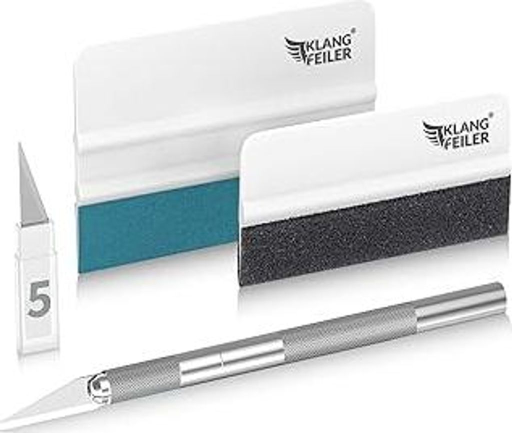 Klangfeiler Rakelset zum Folieren - 2 Rakel & Messer & 5 Klingen - Folierungs Werkzeug Set zum folieren