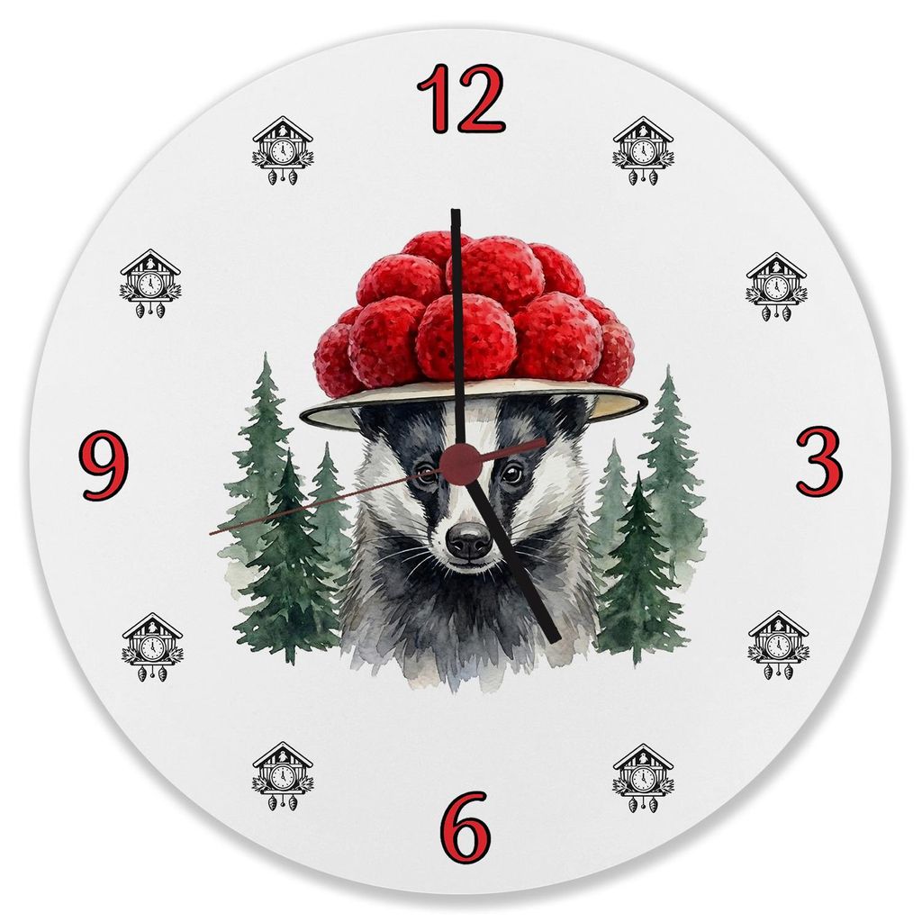 Dachs mit Bollenhut Wanduhr aus MDF Schwarzwald Motiv