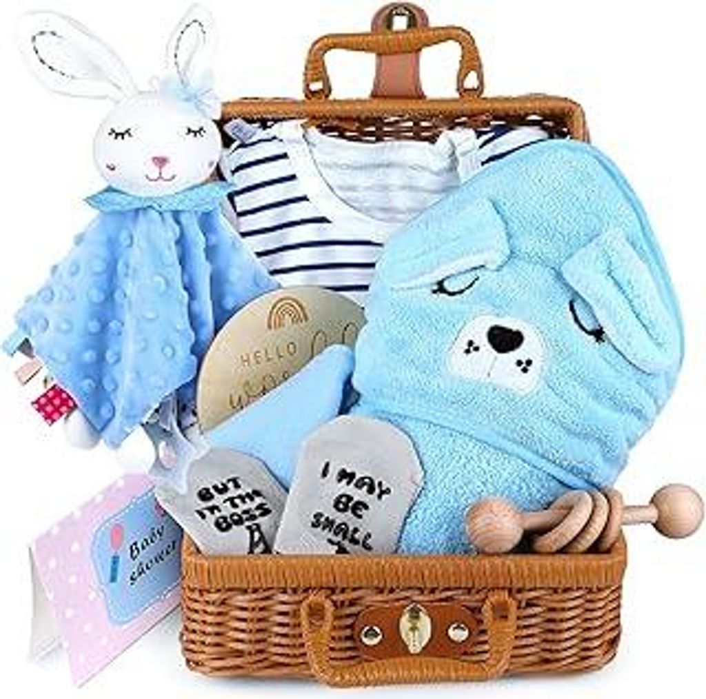 Baby Geschenkset zur Geburt | Neugeborenen Geschenkbox für Jungen & Mädchen | Baby Shower Geschenk, Taufgeschenk & Babyparty Präsent – Komplet...