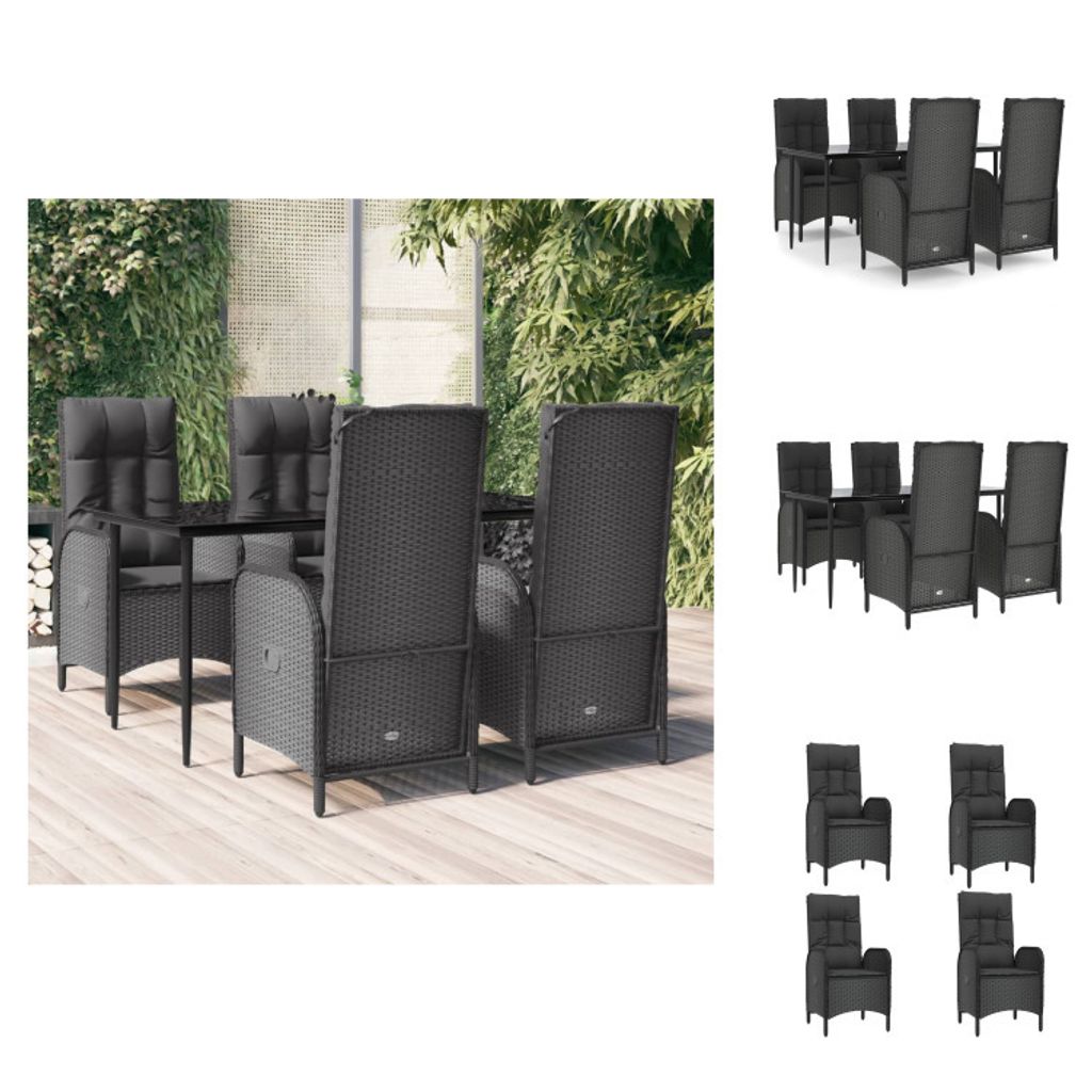 vidaXL 5-tlg. Garten-Essgruppe mit Kissen Schwarz Poly Rattan - Gartenmöbel-Sets
