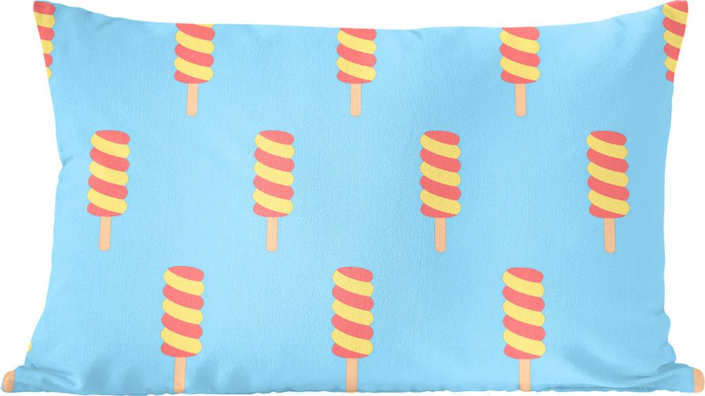 MuchoWow Zierkissen Sofakissen Wohnzimmer Dekokissen 50x30 cm Eiscreme - Muster - Blau - Gelb - Wohnzimmerdekoration - Polster mit Photo