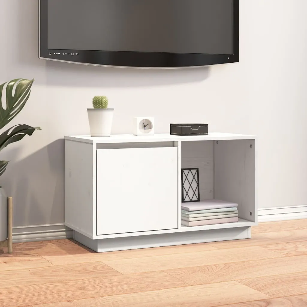 Mobile Porta TV in Pino Massiccio Bianco 74x35x44 cm per Soggiorno