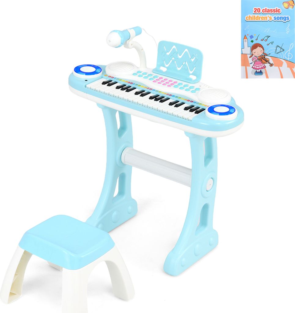 KOMFOTTEU 37 Tasten Kinderklavier Set, Elektronisches Klavier mit Lichteffekten und verstellbarem Mikrofon, Klaviertastatur inkl. Hocker, Keyboard ...