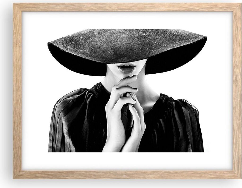 Gerahmtes Poster - Rahmen in heller Eiche - Frau Hände Hut - 40x30 cm - Wand Bild - Wanddeko - Wandbilder - Kunstposter - Wandposter - Bilderrahme...