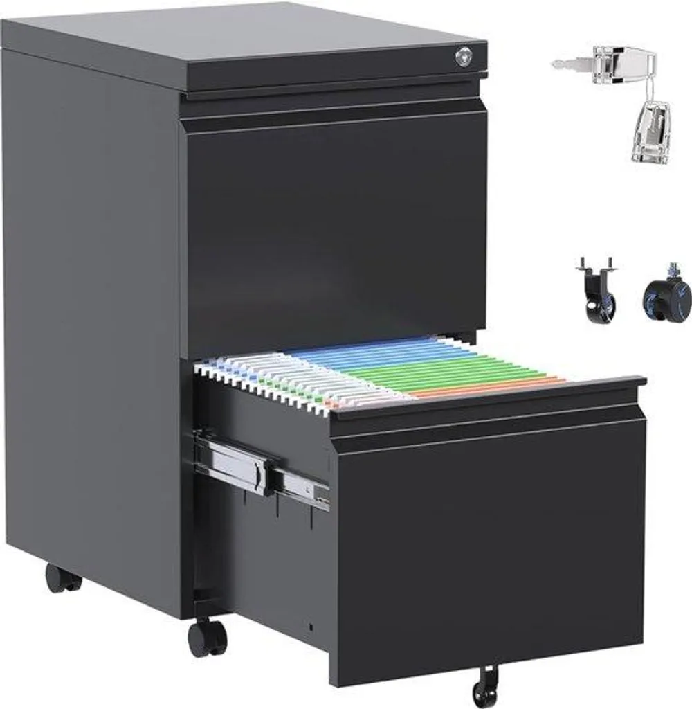 Caisson de bureau métallique à 2 tiroirs pour dossiers - Design Industriel