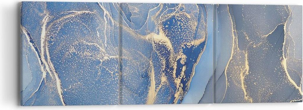 Bild auf Leinwand - Leinwandbild - 3 Teile - Gold Blau Farbe - 90x30cm - Wand Bild - Wanddeko - Wandbilder - Leinwanddruck - Bilder - Wanddekoratio...