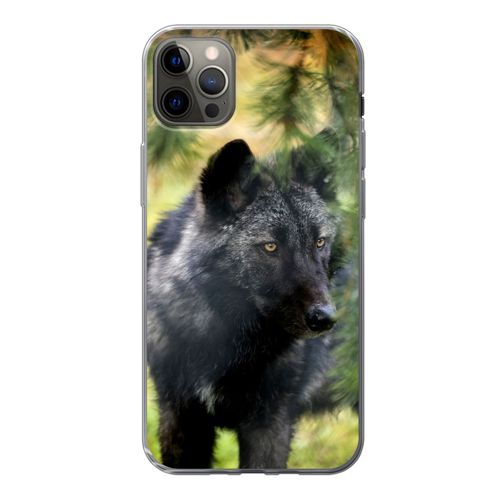 MuchoWow Handyhülle Schutzhülle Hülle für iPhone 12 Pro Max Wolf - Makro - Blätter Silikon Softcase Handy Hülle - Hartschale