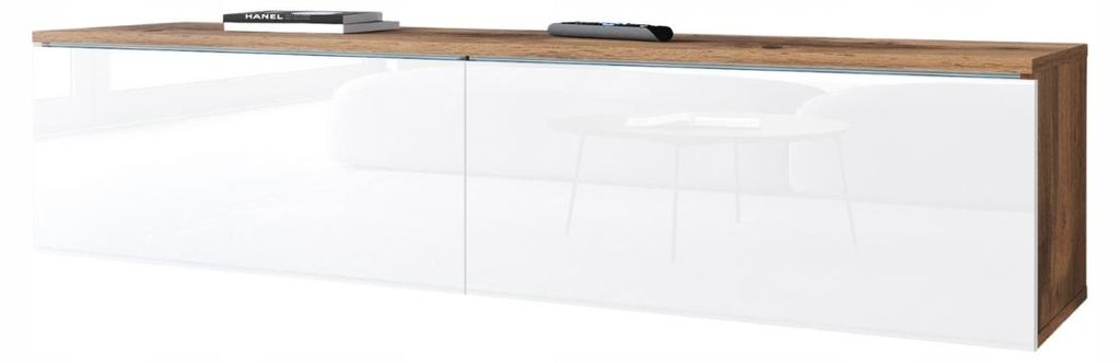 Meuble TV CERIEE 140 – chêne wotan / blanc brillant Image du produit 