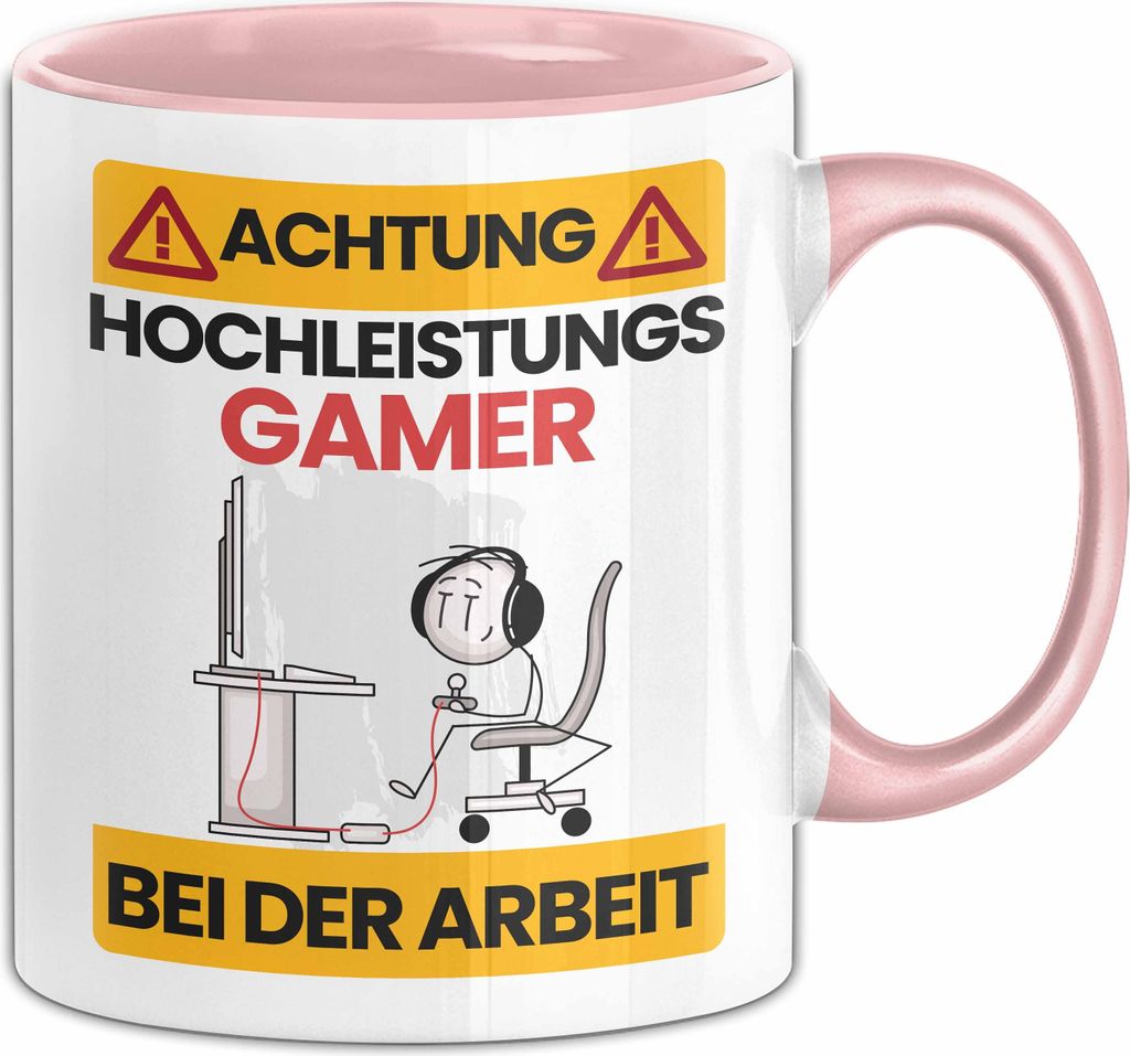 Gamer Tasse Geschenk Lustiger Spruch Geschenkidee für Gamer Achtung Hochleistungs Gamer Bei Der Arbeit (Rosa)