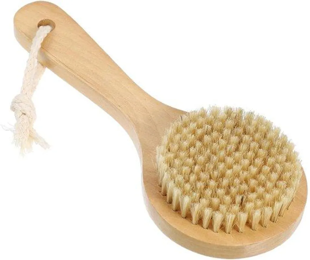 Brosse exfoliante corps en poils naturels et bois pour massage lymphatique